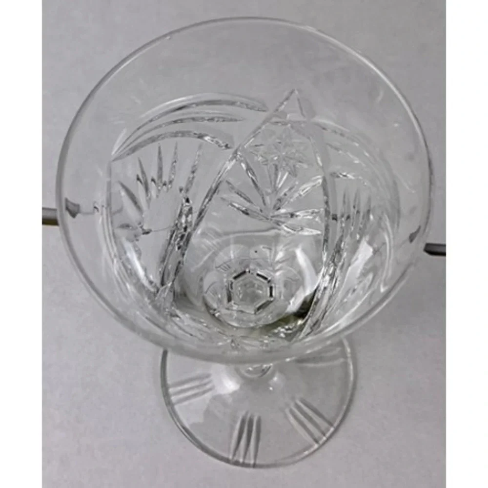 Vintage Cut Crystal Wine Goblet Faceted Stem Clear Glass 5